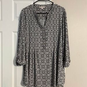 Christopher & Banks 3X Black White Geometric Print Tunic Blouse Plus Size